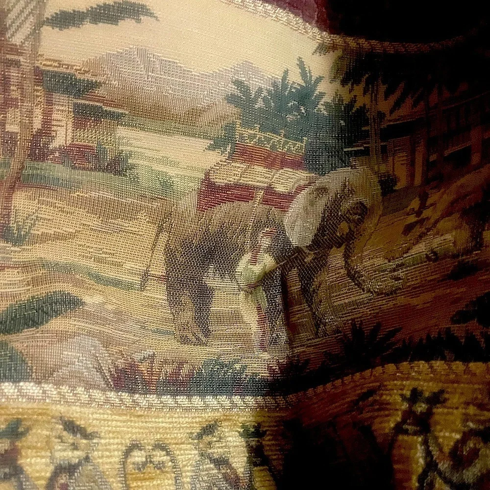 Vintage Chenille Monkeys & Elephants Heavy Tapestry Fabric in Green & Brown